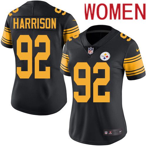 Women Pittsburgh Steelers #92 James Harrison Nike Black Vapor Limited Rush NFL Jersey->women nfl jersey->Women Jersey
